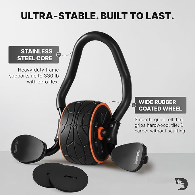 DMoose Fitness Ab Roller Wheel with Elbow Support & 2 Knee Pads - Abdominal Exercise Trainer for Core Strength Training - Ultimate Abs Workout Equipment for Home and Gym - Ab Machine for Men & Women