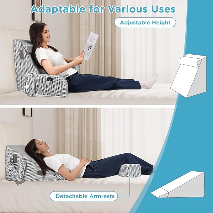 Reading Pillow for Sitting in Bed Adult - Back Pillow for Bed Sitting up, Backrest Support Pillow for Lounging/Reading/Gaming/Resting/Watching TV, Bedrest, Stripe