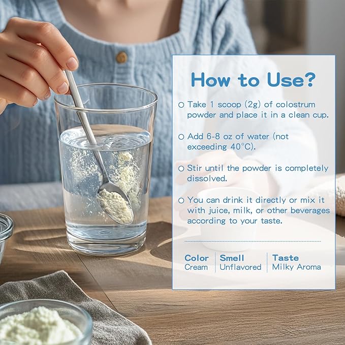 Colostrum Supplement Powder for Humans - Organic Bovine Colostrum Supplement for Gut Health, Hair Growth, Beauty, and Immune Support - Unflavored (50 Servings)