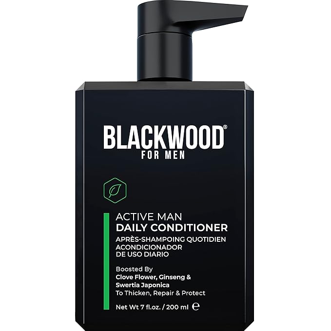 BLACKWOOD FOR MEN Active Man Daily Conditioner - Men's Thickening Conditioner for Hair Loss & Dandruff - Deep Treatment for Shine - Natural Vegan Formula - Sulfate, Paraben, & Cruelty-Free (7 Oz)
