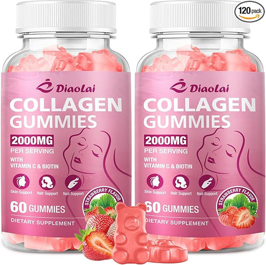 Sugar-Free Multi Collagen Gummies for Women & Men – Types I, II, III, V, X with Biotin, Vitamin C & Zinc for Hair, Skin & Nails | Strawberry Flavor | 120 Gummies