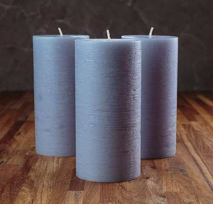 Set of 3 Pillar Candles 3" x 6" Unscented Handpoured Weddings, Home Decoration, Restaurants, Spa, Church Smokeless Cotton Wick - Grey