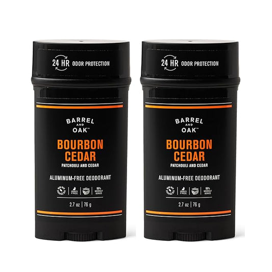 Barrel & Oak Aluminum Free Deodorant for Men, Natural Men's Deodorant with Patchouli & Cedar Essential Oil for Delicate Skin, Grooming Kit Gifts for Men, Bourbon Cedar, 2.7 oz, 2-Pack