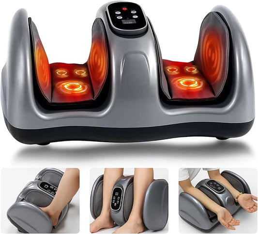 Shiatsu Foot Massager with Heat and Remote Control for Pain Relief, Foot and Calf Massager Improved Circulation Foot Massaging Machine for Home Office Use - Gifts for Men and Women (Grey)