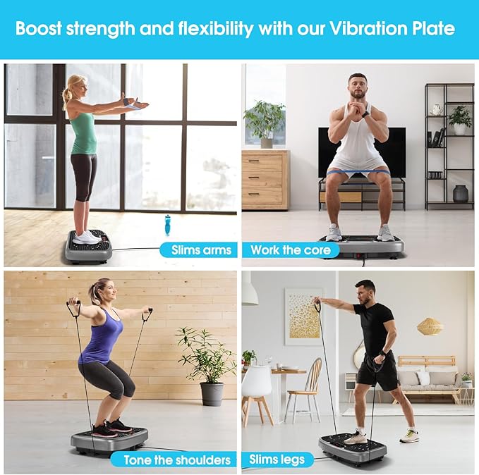 SoftGym Vibration Plate Exercise Machine for Lymphatic Drainage,Power Vibrate Stand Shake Board 450 Lbs Capacity Whole Body Workout Waver with Fitness Resistance Bands Weight Loss Gifts for Women Men