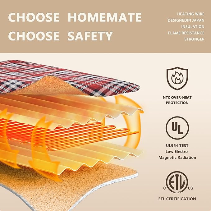 HomeMate Electric Blanket Heated Full Size - 72“x84“ Ultra Soft Cozy Flannel Heating Blanket with 10 Fast Heat Levels 8 Hours Auto Off Over-Heated Protection ETL Certification Keep Warm in Home Office