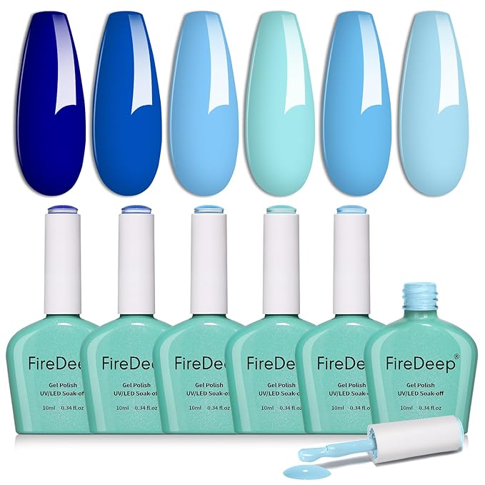 6 Colors Gel Nail Polish Kit Navy Deep Baby Blue Hema Free Long Lasting Summer Manicure Gift