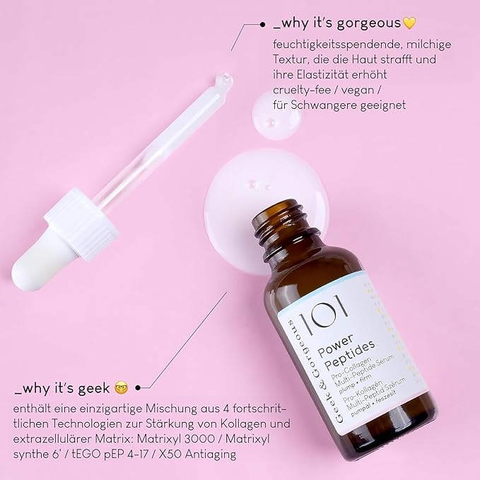 Geek & Gorgeous – Power Peptides – Milky Serum with Multi-Peptides – For Smoother, Firmer-Looking Skin and Improved Elasticity – Suitable for All Skin Types – 1 oz