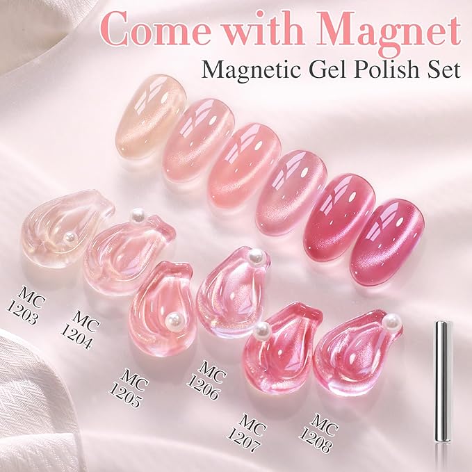 Double Rhythm 0.5 OZ Cat Eye Gel Polish with Magnet 15ML Holographic Glitter Shimmer Translucent Jelly Color Magnetic Nail Polish Salon DIY at Home (Fruit Orange Pink-MC1205)