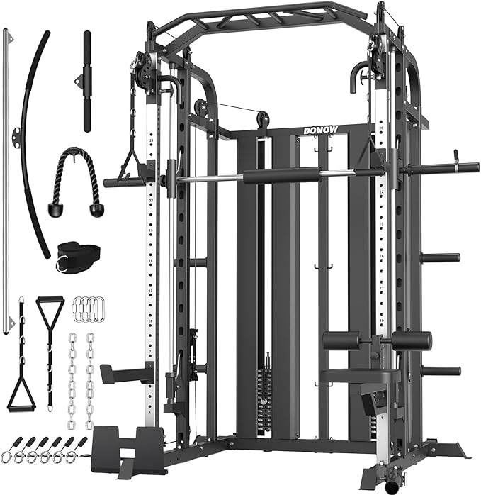 DONOW Smith Machine with Weight Stacks Home Gym Sytem Power Cage Squat Rack Dual Cable Crossover Machine All in One