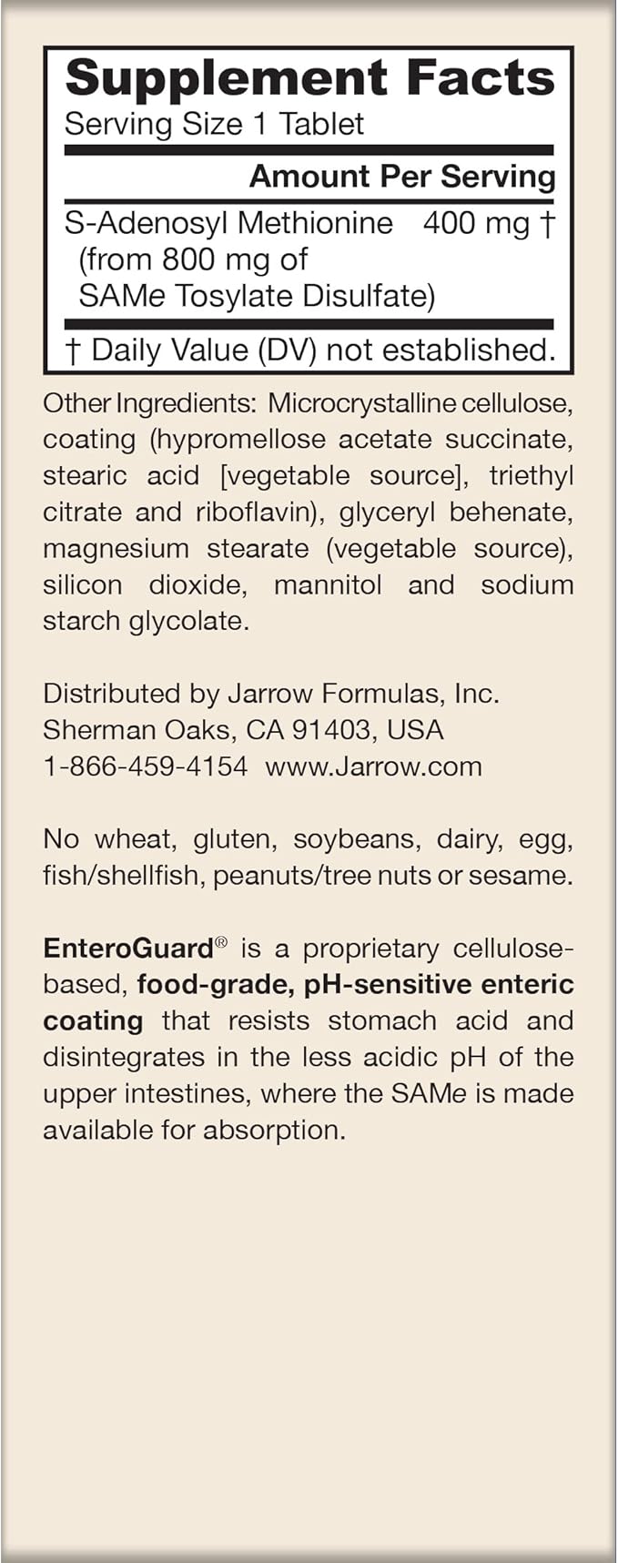 Jarrow Formulas Same 400 mg - 60 Tablets - Highest Concentration of Active S,S Form - Supports Joint Health, Liver Function, Brain Metabolism, Mood & Antioxidant Defense - 60 Servings