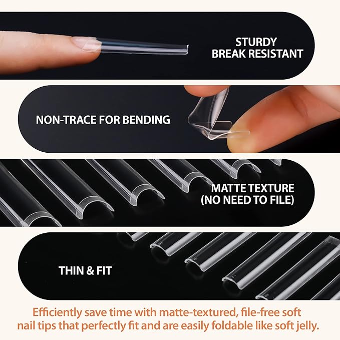 UNA GELLA Soft Gel Nail Tips XXL 432pcs Square Coffin No C Curve Clear Tapered Straight Nail Tips 2 Style For Salon Home DIY
