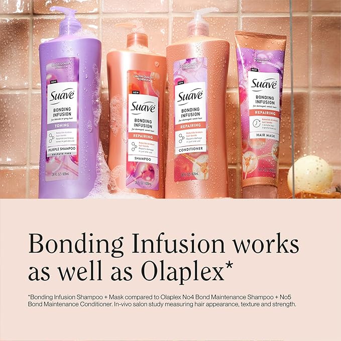 Suave Bonding Infusion Repairing Shampoo 2-Size Bundle, Intense Moisture Restores Shine & Resilience to Weak, Damaged Hair
