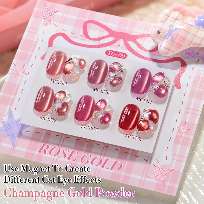 Double Rhythm 0.5 OZ Cat Eye Gel Polish with Magnet 15ML Holographic Glitter Shimmer Translucent Jelly Color Magnetic Nail Polish Salon DIY at Home (Cinnamon Pink-MC1269)