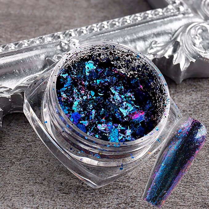 Nail Art Chameleon Glitters Sequins Chunky Iridescent Holographic Flakes Confetti Iridescent Powder for Nail DIY Craft 4 Jars