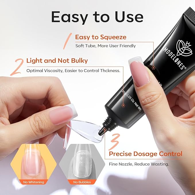modelones Solid Nail Glue Gel, 30g Glue Gel on Nails for Clear Tips Super Strong Adhesive for Acrylic Extensions Press On Fake Tips U V Curing Needed Professional Adhesive