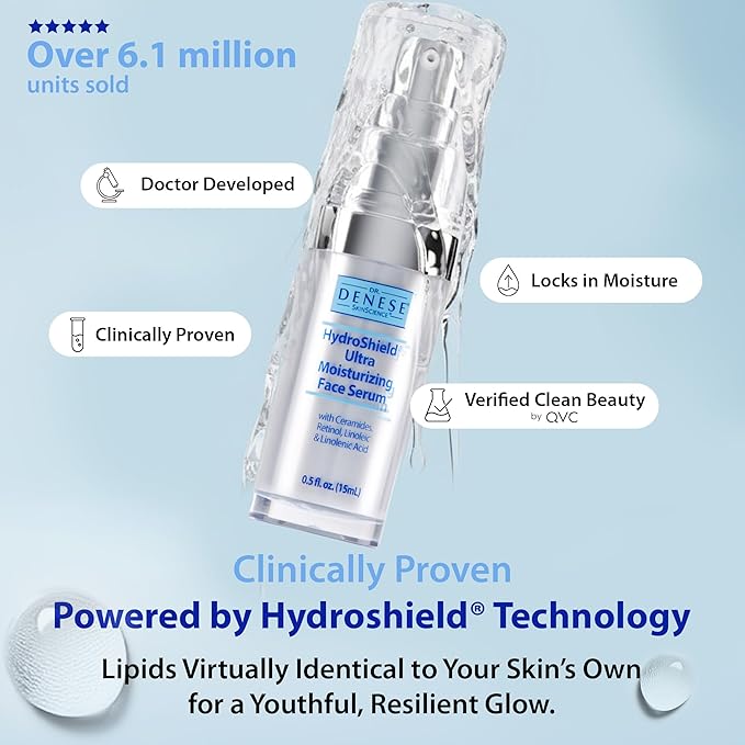 Dr. Denese SkinScience HydroShield Ultra Moisturizing Face Serum 0.5 oz – Retinol & Ceramide Mini Serum for Deep Moisture, Radiant Skin, Fine Line Care, Travel Size, Dermatologist Tested, Cruelty Free