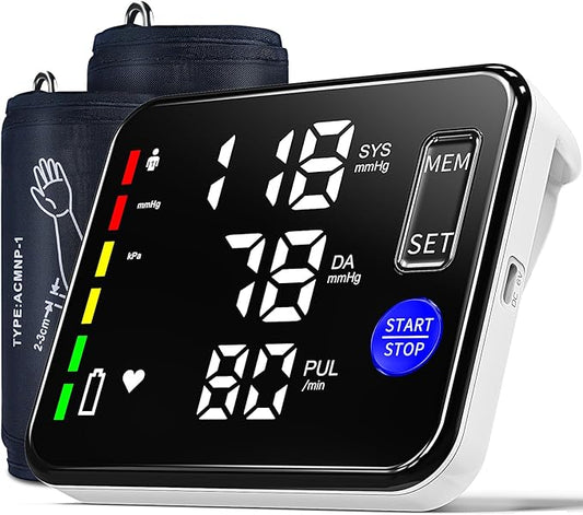 Blood Pressure Monitor Upper Arm Blood Pressure Monitors for Home Use with 9"-17" and 15"-21.7" Bp Cuff, Large Screen Rechargeable Bp Machine, 2x120 Memory, Voice Broadcast, Built-in Lithium Battery