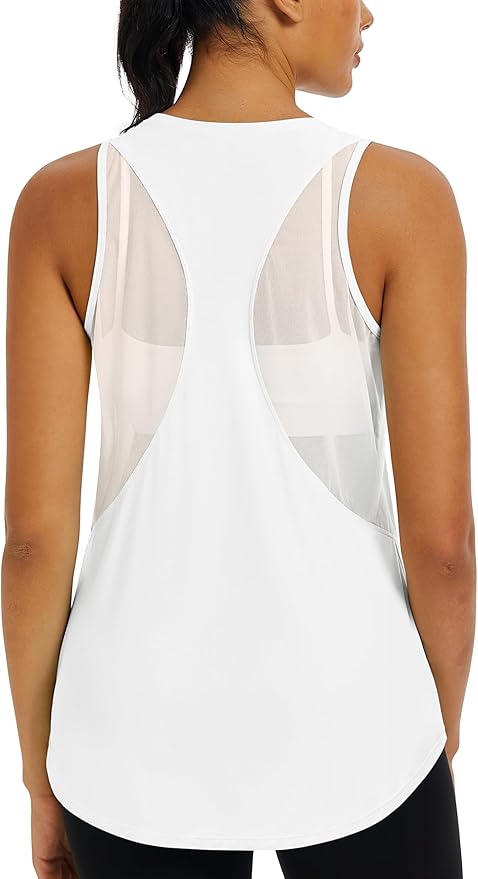 MAGCOMSEN Womens Workout Tops Racerback Tank Tops Mesh Back Breathable Sleeveless Quick Dry Running Athletic Shirts