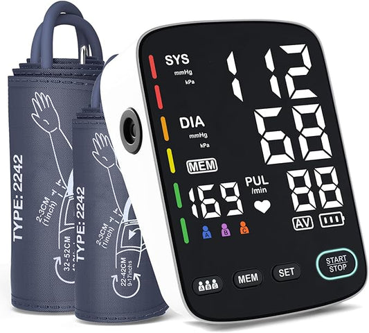 Blood Pressure Monitor, Automatic Digital Blood Pressure Machine with Adjustable Two Large Cuff 9-17 Inches and 13-21 Inches - LED Backlit Screen, Store 3 x 199 Readings Suitable for Home Use