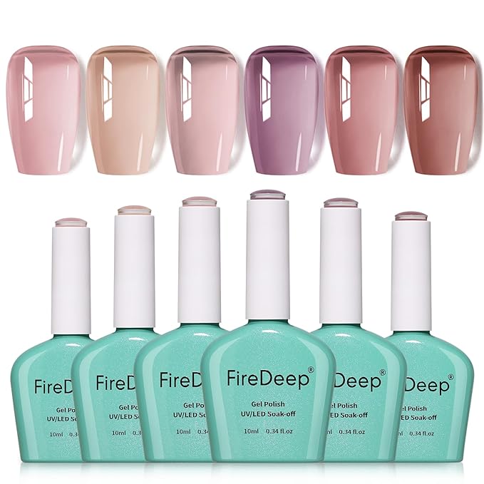 10ml Hema-Free Jelly Nude Gel Nail Polish Set -6 Colors Soak Off UV Long Lasting Sheer Manicure DIY and Salon Art Gift for Women Girls