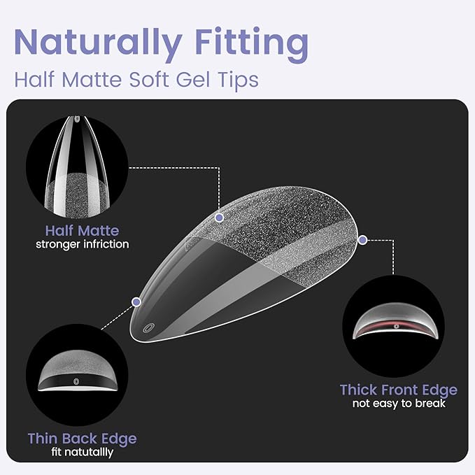 Medium Stiletto Nail Tips: 240Pcs Full Cover Stiletto Press On Nails, 12Sizes Pre-shaped Soft Gel Nails Clear Fake False Nails For Nail Extensions Home Nail Art Salon