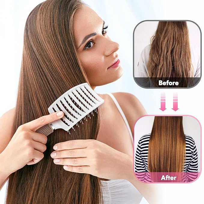 Bsisme Hair Brush, Vented Curved Styling Brush for Faster Blow Drying, Professional Detangling Brush for Women and Men, White