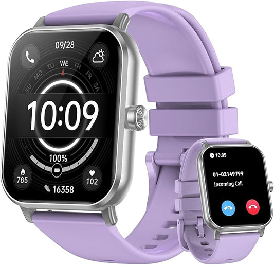 Smart Watch for Men Women, 1.85" HD Touchsreen Fitness Tracker, 120+ Sport Modes, 24/7 Heart Rate & Sleep Monitor, Pedometer, Calories, IP68 Waterproof, Fitness Watch for Android iPhone (Purple)