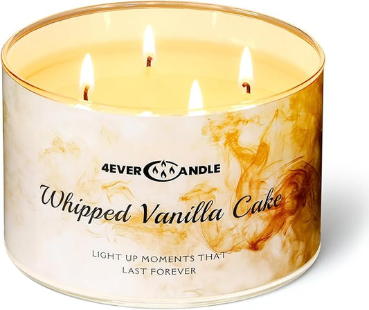 Whipped Vanilla Cake Scented Candles, 18oz Soy Candles Non Toxic 4-Wick Large Candle Jars, Over 50 Hours of Burning Time, Ideal for Gifting, Events, Home Decor