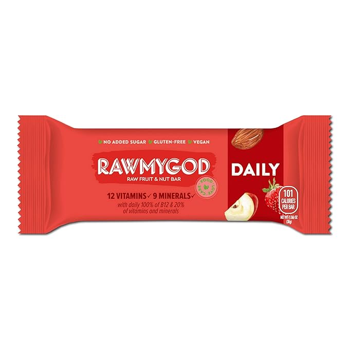 RAWMYGOD Fruit and Nut Bars, Gluten Free, Vegan, No Added Sugar (20 bars, Daily)