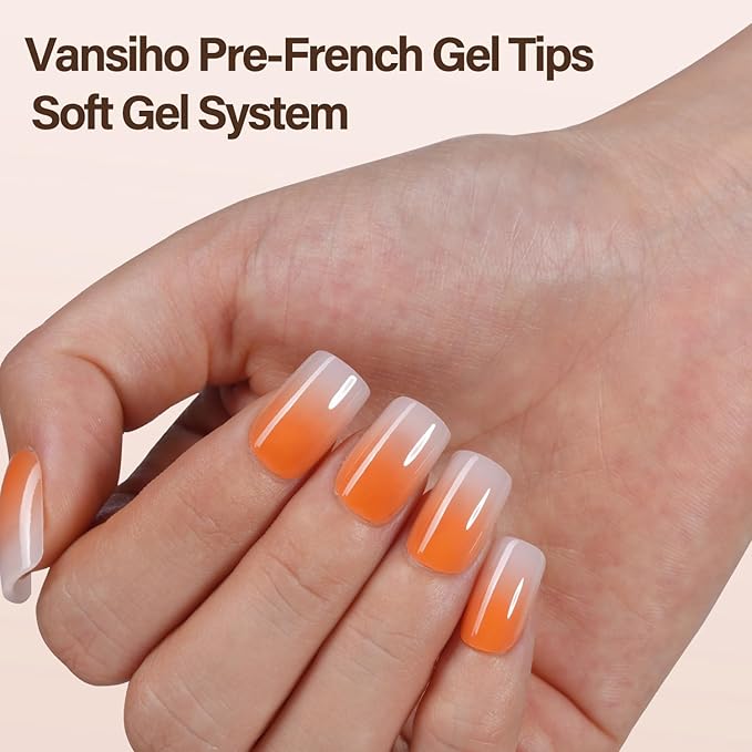 Vansiho 150 Pcs Ombre Gel Nail Tips, Short Square Press on Nails, Soft Gel Nails False Nail, Acrylic Fake Nails for Nail Art DIY - 15 Sizes