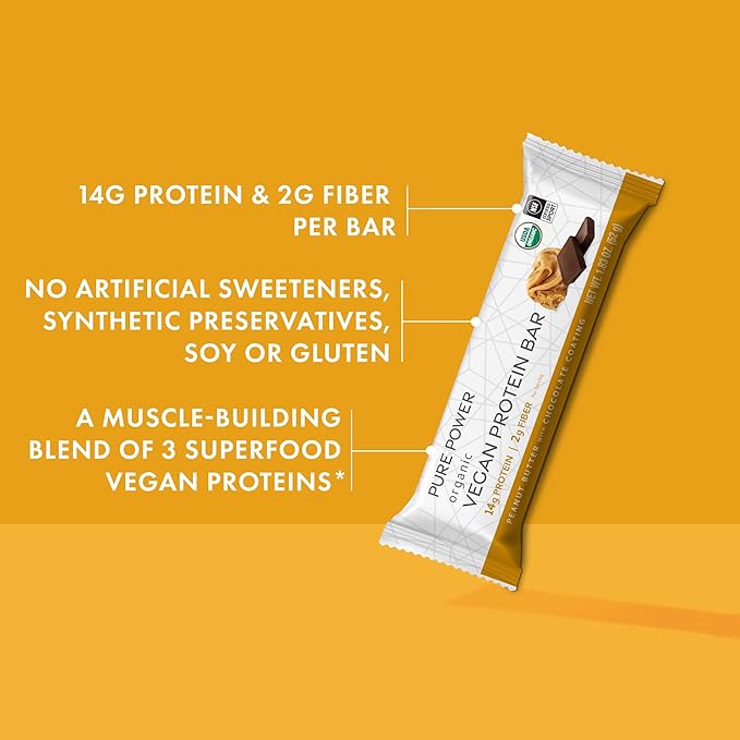 Dr. Mercola Pure Power Peanut Butter Protein Bars, 12 Servings, non GMO, Soy Free, Gluten Free, Vegan Protein Bars