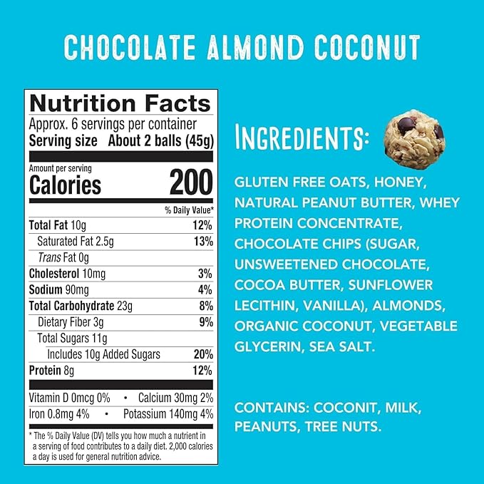 simplyFUEL Whole Food Protein Balls with Probiotics - Chocolate Almond Coconut Snacks - Protein Snack - Gluten Free Energy Balls (24 Packs)