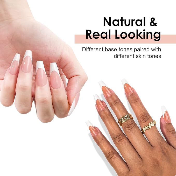 Canvalite French Tip Press on Nails Gel Nail Tips - 300Pcs Pre-Colored Quick and Easy Fake Nails with Designs Coffin Nails Tips Press on Nails Long DIY Nail Extensions, Nude White