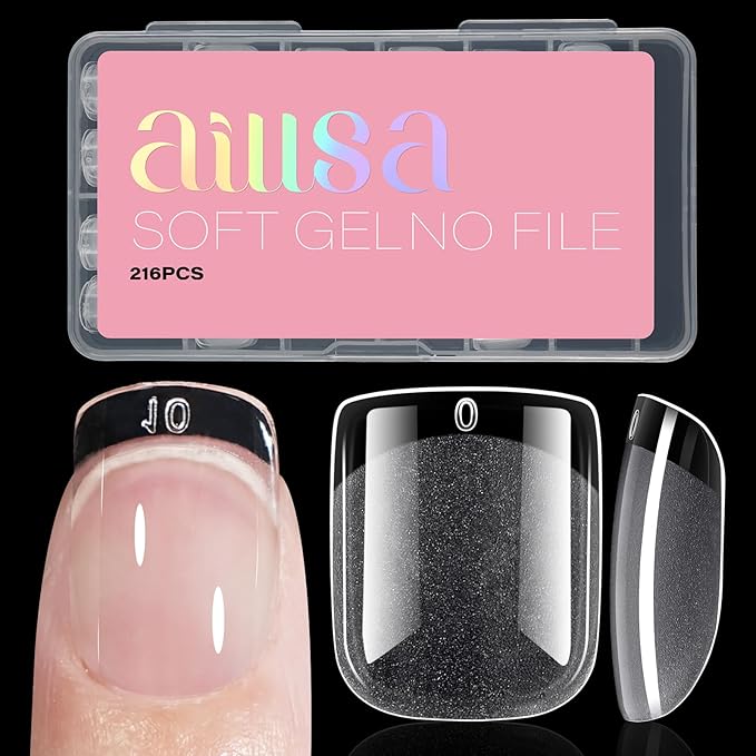 AILLSA Extra Short Square Nail Tips Full Cover Half Matte Nail Tips Clear Gelly Pre-Shaped Nails Tip Press On False Tip Extension for Home DIY Manicure Salon 216PCS 12 Sizes