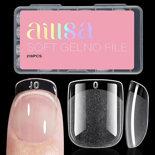 AILLSA Extra Short Square Nail Tips Full Cover Half Matte Nail Tips Clear Gelly Pre-Shaped Nails Tip Press On False Tip Extension for Home DIY Manicure Salon 216PCS 12 Sizes