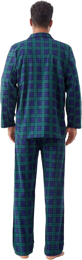 GLOBAL Men's Pajamas Sets 100% Cotton Flannel Sleepwear Long-Sleeve top & Bottom