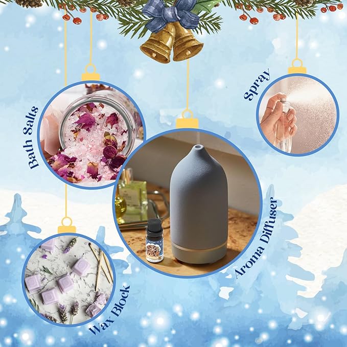 Winter Essential Oils Set, Fragrance Oil Gift Set for Oil Diffusers, Scented Oils for Soap 6x10ml - Forest Pine, Spiced Apple Cider, Cinnamon, Mint Hot Chocolate, Gingerbread, and Cranberry