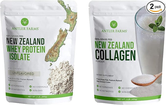 Antler Farms - 100% Grass Fed New Zealand Whey Protein Isolate & Collagen Powder Bundle