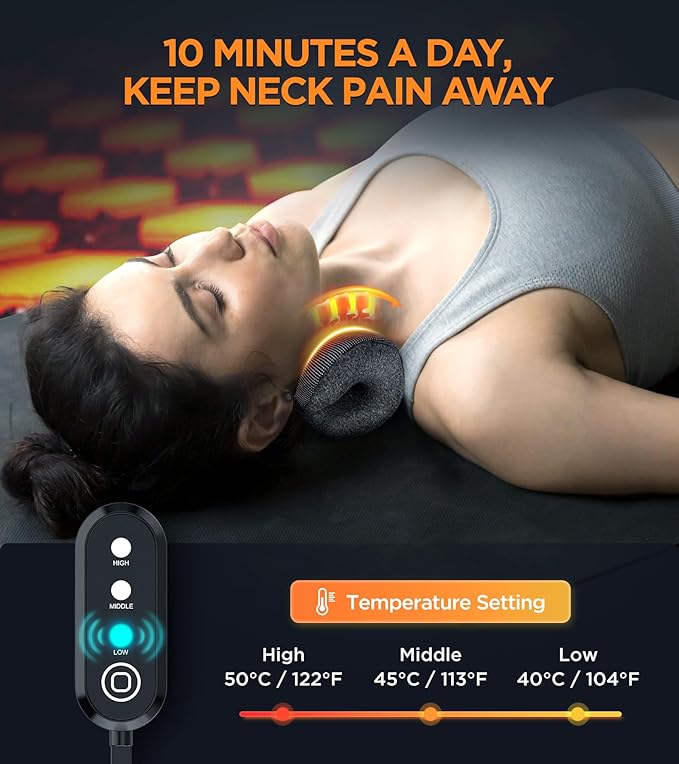 3s Heated Neck Stretcher for Pain Relief, Graphene Heating Pad, Odorless Neck Cloud Cervical Traction Device Chiropractic Pillow for Shoulder, for Women, Men, Mom, Dad (Blue)