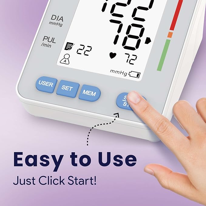 Blood Pressure Monitor for Home Use with Large Upper Arm Cuff - Automatic Talking Pulse and BP Machine with 240 Memory Recalls for 3 Users - Carrying Bag and Batteries Included, Backlit Digital LCD