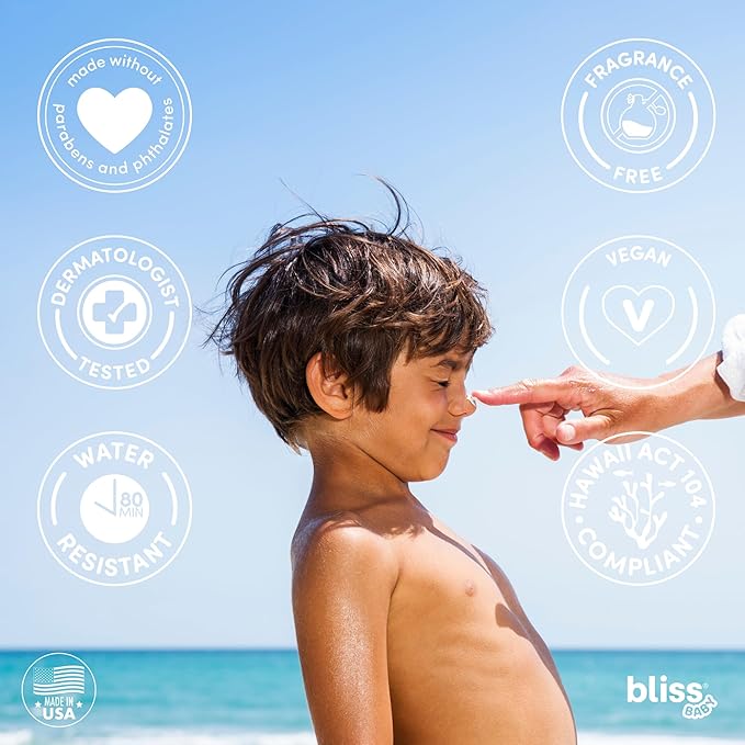 Bliss Baby Sunscreen, Premium SPF 50 Sunscreen Mineral Lotion, Natural Zinc Oxide, Hypoallergenic, Non-toxic, Water-Resistant, Vegan, Sensitive Skin - For Babies, Toddlers, Kids & Whole Family