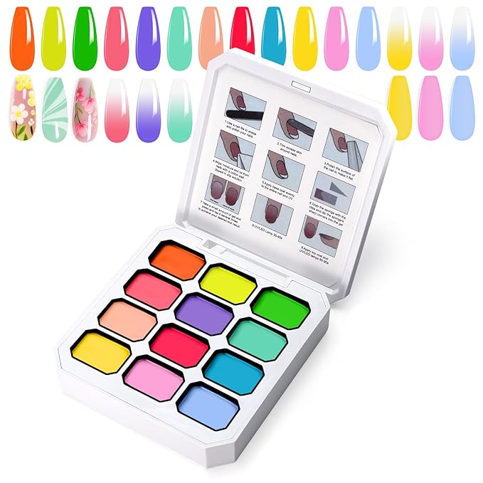Gradient Painting Gel, 12 Bright Colors Ombre Gel Nail Polish for Pigment Pat Nails Aura Nails, French Manicure DIY Nail Art Long-lasting No-wipe Palette Chroma Carnival