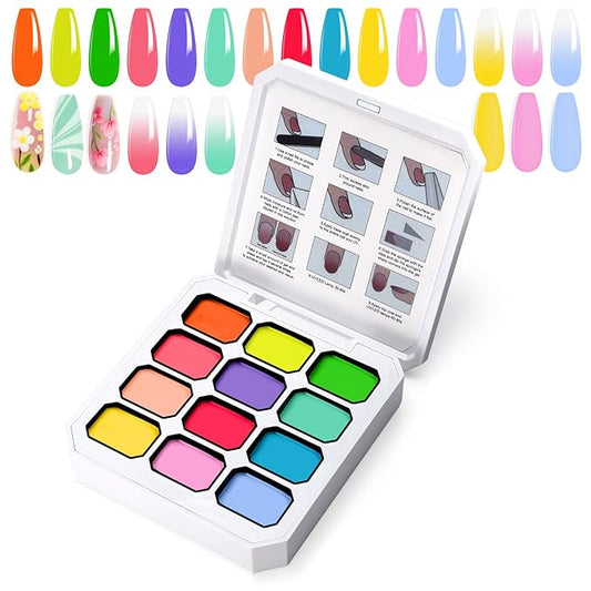 Gradient Painting Gel, 12 Bright Colors Ombre Gel Nail Polish for Pigment Pat Nails Aura Nails, French Manicure DIY Nail Art Long-lasting No-wipe Palette Chroma Carnival