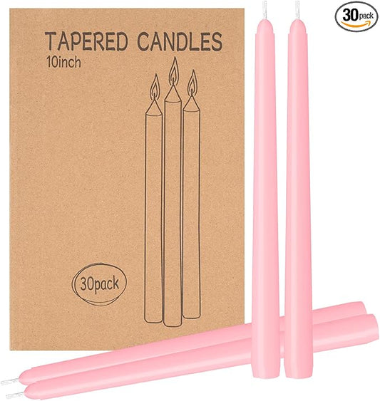 30 Pack Pink Taper Candles - Taper Candles 10 Inch Dripless, Smokeless & Unscented - 8 Hours Long Burning - Ideal for Weddings, Dinner Parties, and Home Decor