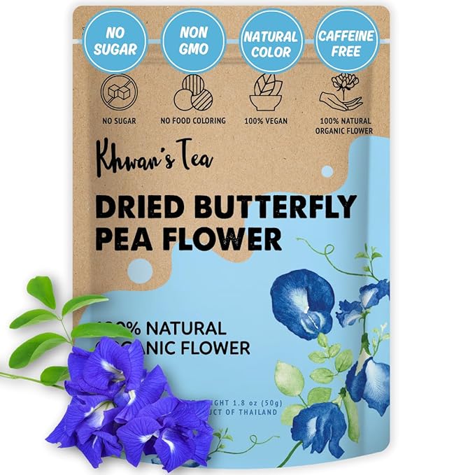 KHWAN’S TEA Butterfly Pea Flower - Premium Dried Blue Butterfly Pea Tea, Herbal Caffeine‑Free, Natural Food Coloring