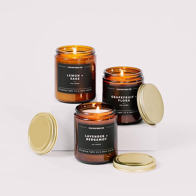 Calyan Wax Co. Aspen & Fog Scented Candle - 57 Hour Burn - Luxury Non Toxic Soy Wax Candles - Long Lasting Amber Glass Jar Candle for Home - 7.2oz