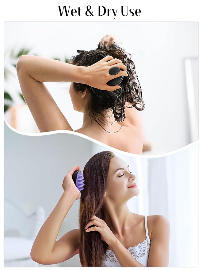 HEETA Hair Scalp Massager Brush, Updated Hair Shampoo Brush, Wet & Dry Scalp Exfoliator with Soft Silicone Bristles, Head Massager Washing Hair Care Tool for Women Men Kid for All Hair Types (Black)