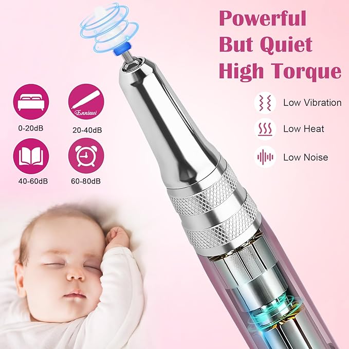 Nail Drill Kit Professional 35000RPM, Cordless Electric Nail File Drills Machine Uñas, Portable Rechargeable Efile 7 Bit Manicure Pedicure for Acrylic Nails Gel Remover Salon Home Tools, Pink