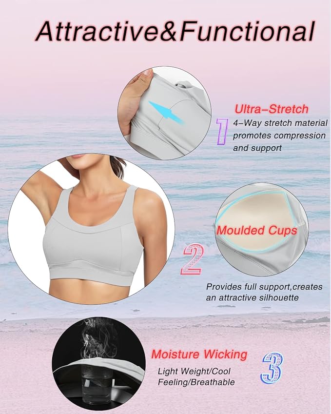 RUNNING GIRL High Impact Sports Bras for Women,Racerback Running Bra Workout Crop Tank Tops Longline Sports Bra Push up